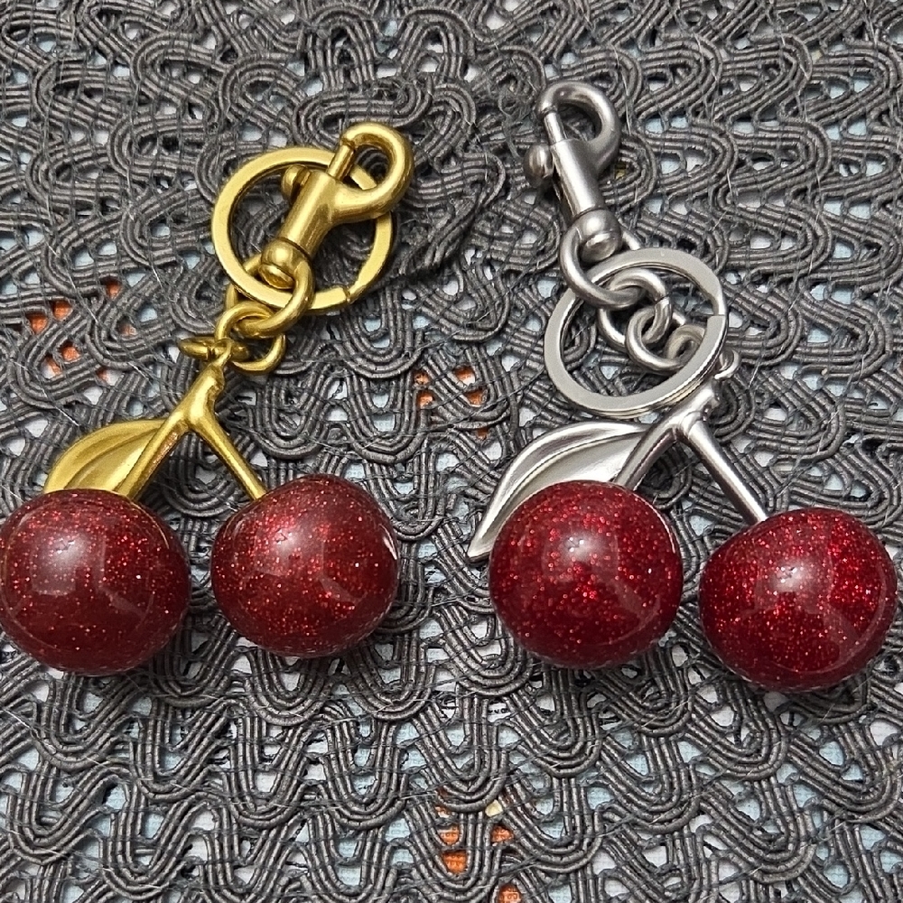 Cherry Charm Keychain - Gold And Silver